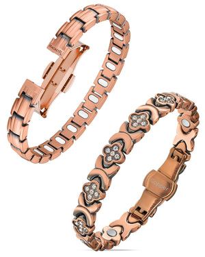 Women’s Copper Magnetic Bracelet Duo – EllipseMAX & Crystal Clover