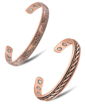 Magnetic Bundles Women’s Copper Magnetic Cuff Duo – Floral & Twisted Wire MagnetRX