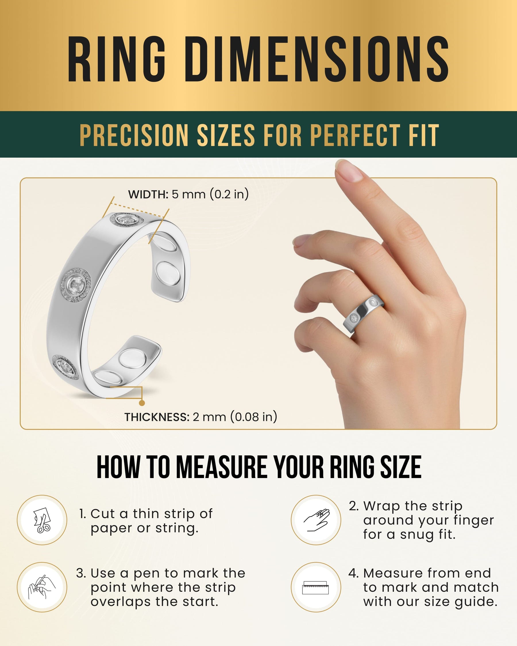 Crystal Magnetic Therapy Ring (Silver)